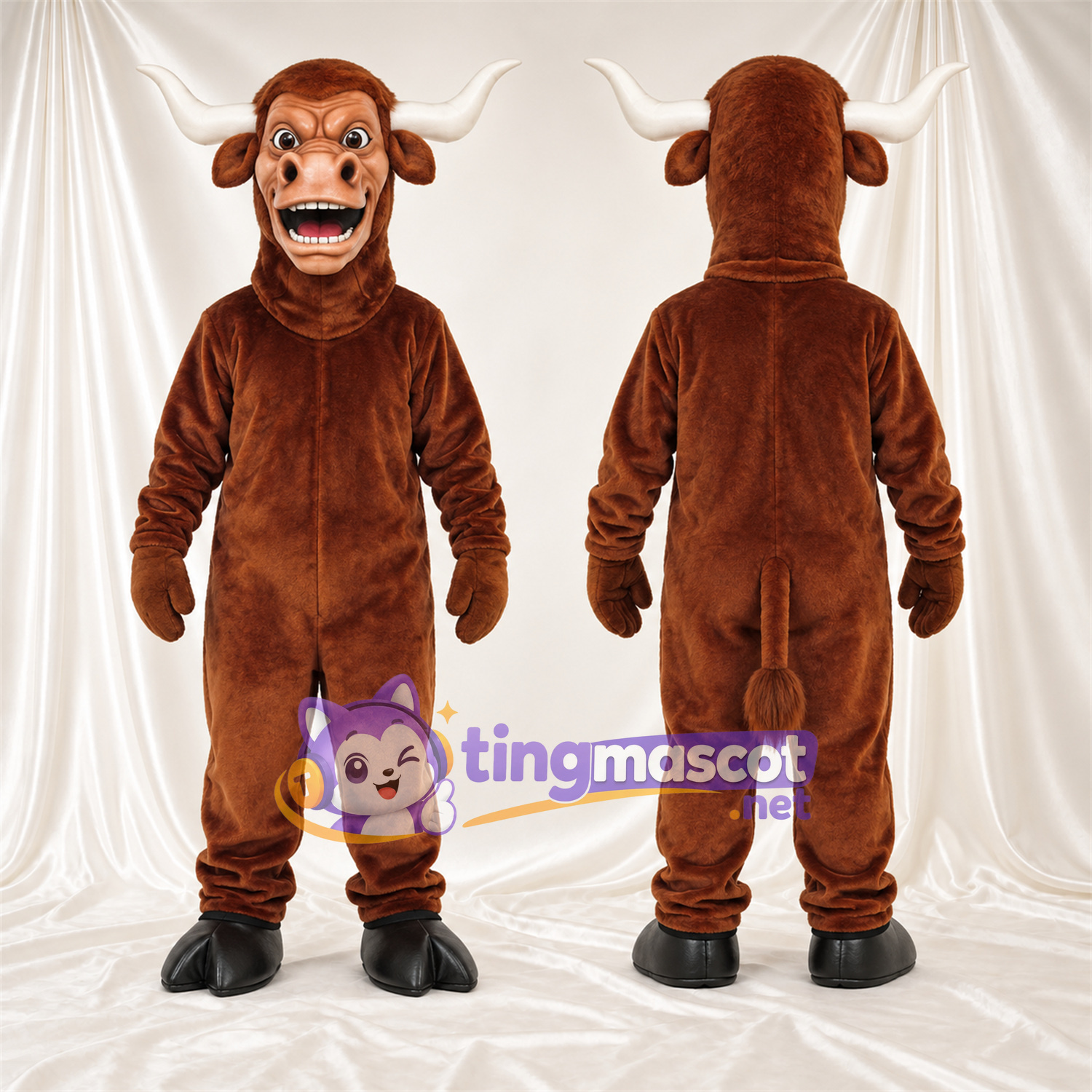 Costume de mascotte Minotaure – marron – Cornes (blanc)