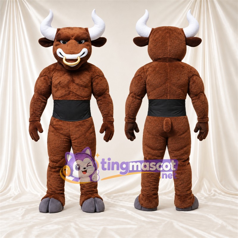 Costume de mascotte Taureau – marron – Ceinture (noir)