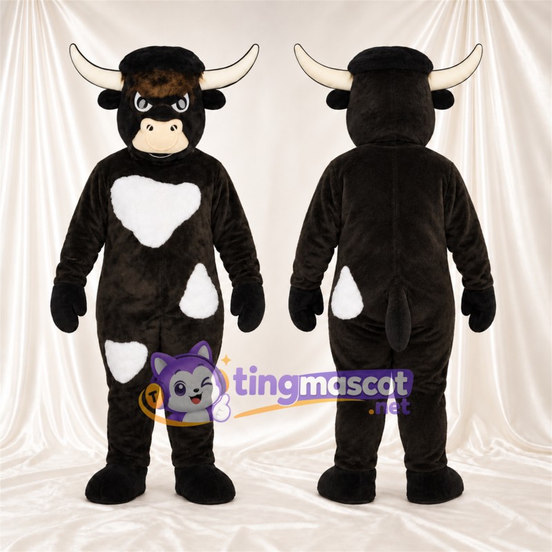 Black and White Bull Mascot Costume - White Chest and White Spots
