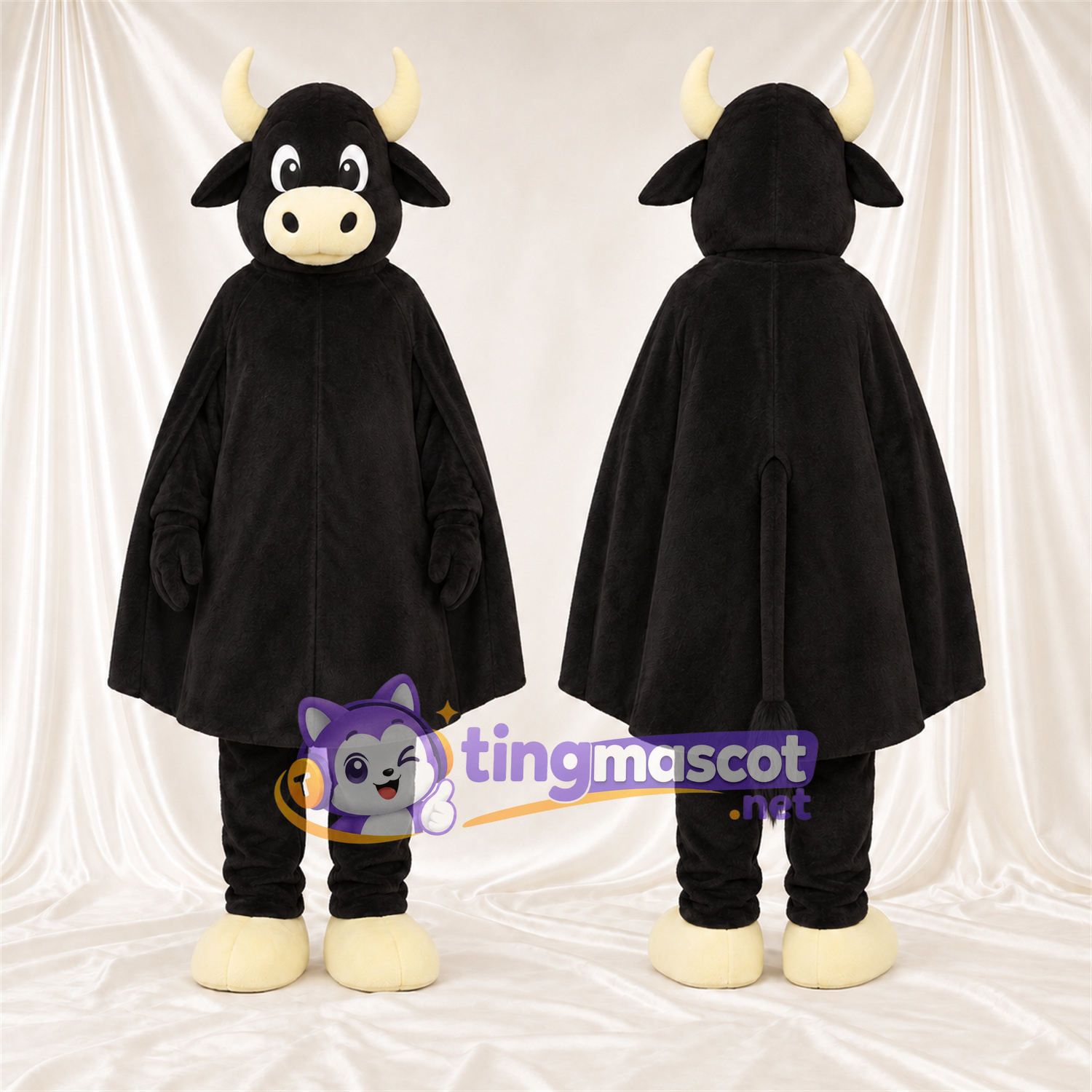 Black Bull Mascot Costume - Black Cape Black Bull Mascot Costume - Black Cape