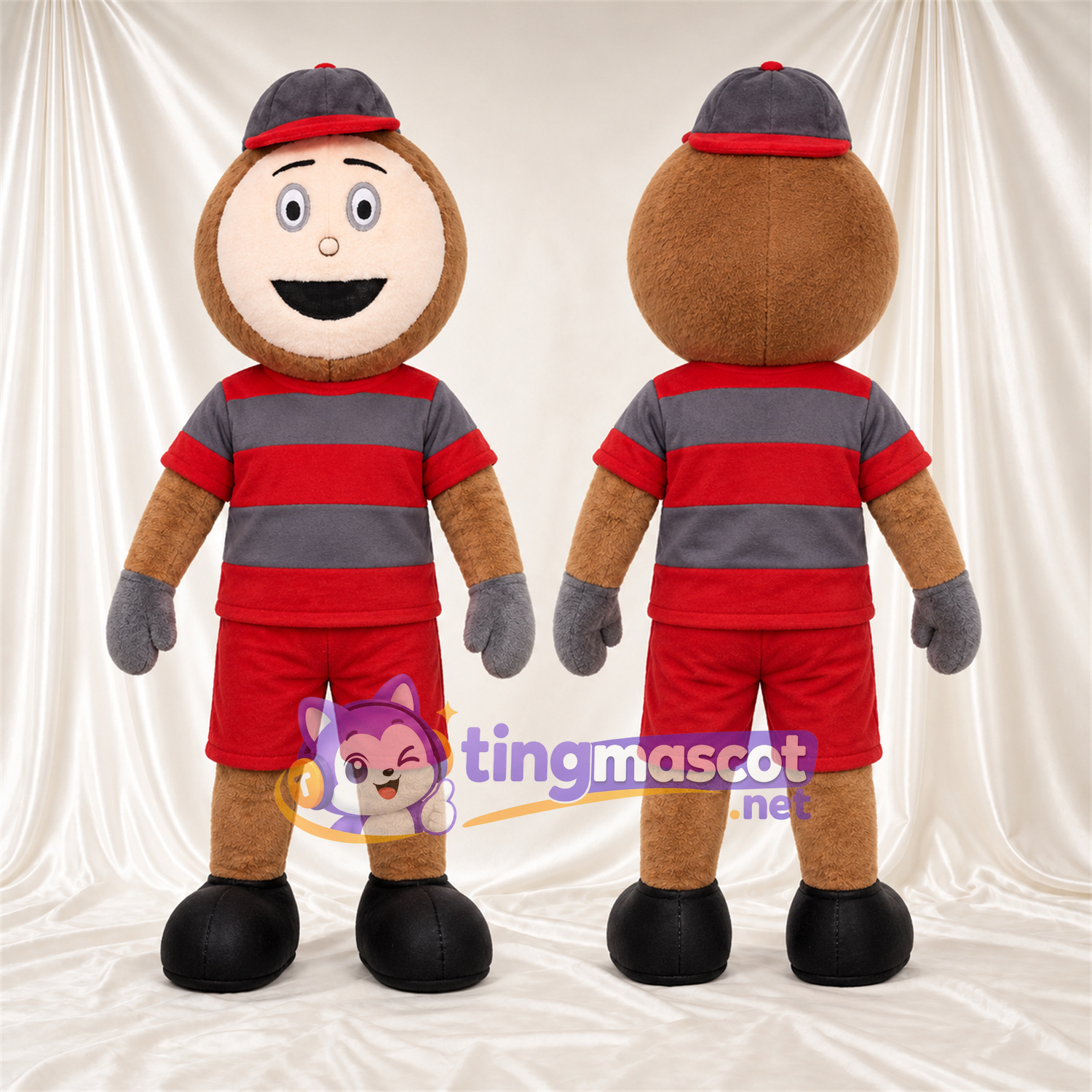 Costume de mascotte Garçon cartoon – rouge / gris – Chemise; Short (rouge) Costume de mascotte Garçon cartoon – rouge / gris – Chemise; Short (rouge)