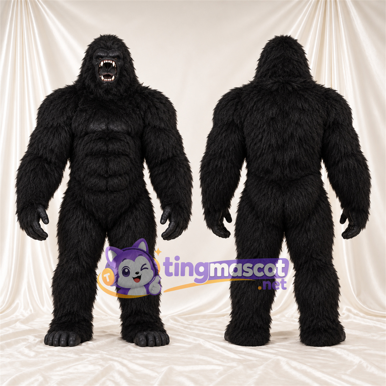 Black Gorilla Mascot Costume - Black Muscle Chest and Pointed Fangs Black Gorilla Mascot Costume - Black Muscle Chest and Pointed Fangs