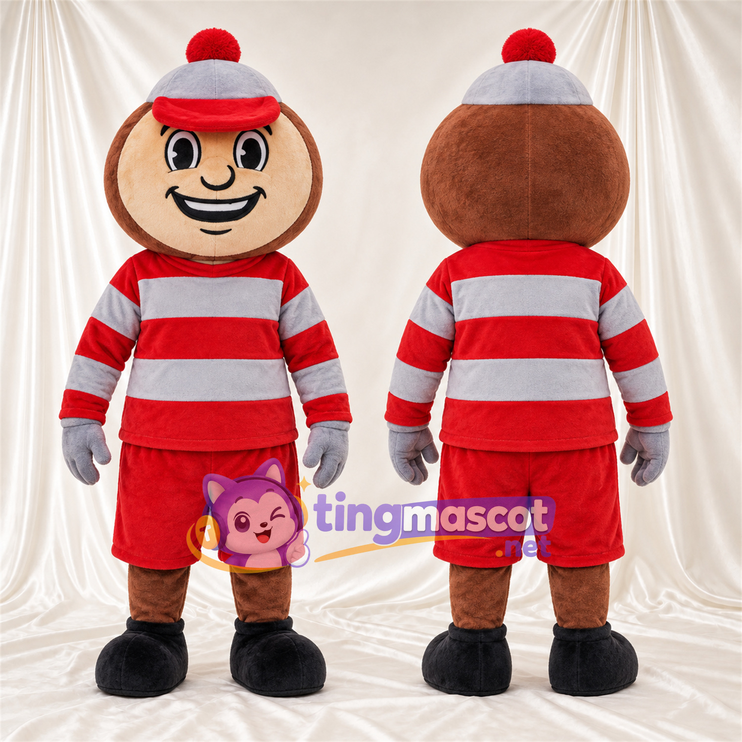 Maskottchenkostüm Comic-Junge – rot / weiß – Outfit; Handschuhe (grau) Maskottchenkostüm Comic-Junge – rot / weiß – Outfit; Handschuhe (grau)