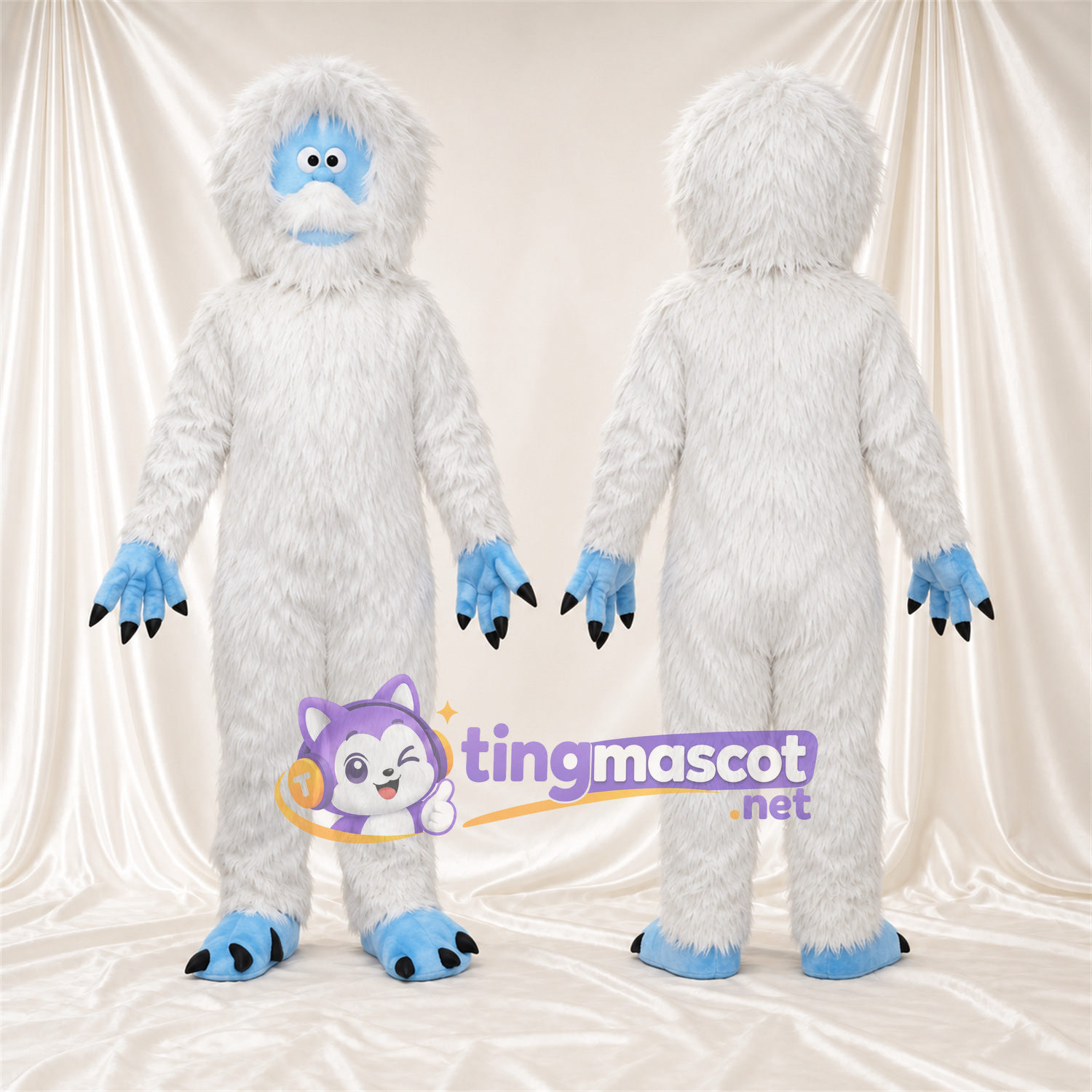 Costume de mascotte Yéti – blanc – Visage (bleu); Griffes Costume de mascotte Yéti – blanc – Visage (bleu); Griffes