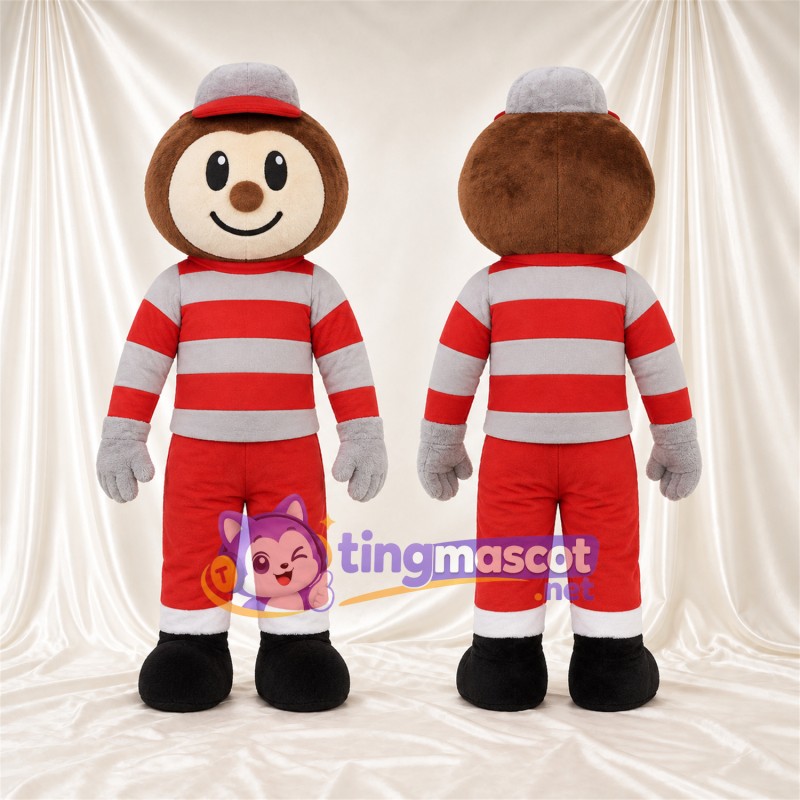 Maskottchenkostüm Comic-Junge – rot / weiß – Outfit; Kappe (grau / rot)