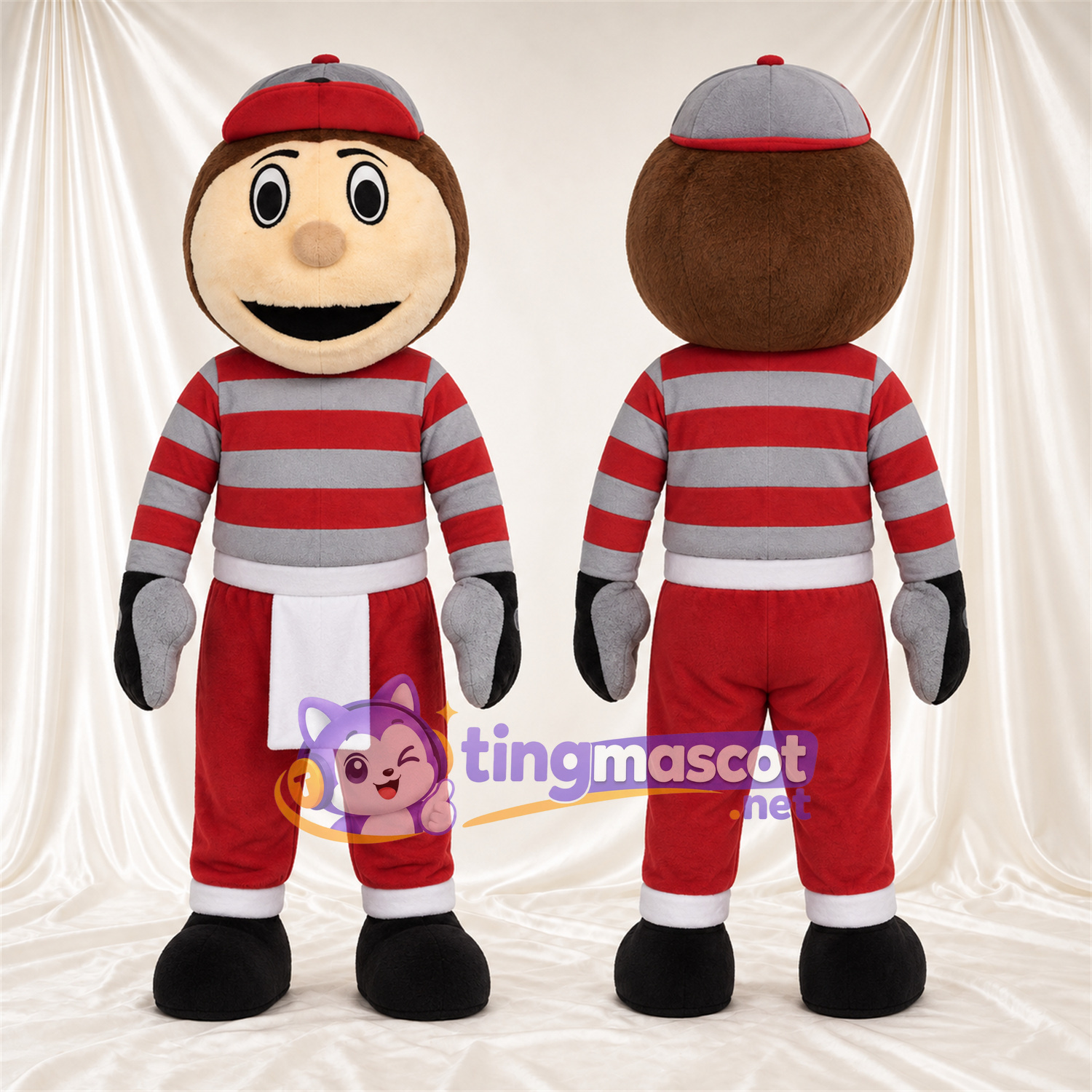 Costume de mascotte Garçon cartoon – rouge / gris – Chemise; Pantalon (rouge) Costume de mascotte Garçon cartoon – rouge / gris – Chemise; Pantalon (rouge)
