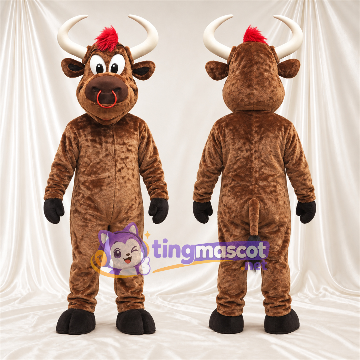 Costume de mascotte Taureau – marron – Touffe de cheveux (rouge) Costume de mascotte Taureau – marron – Touffe de cheveux (rouge)