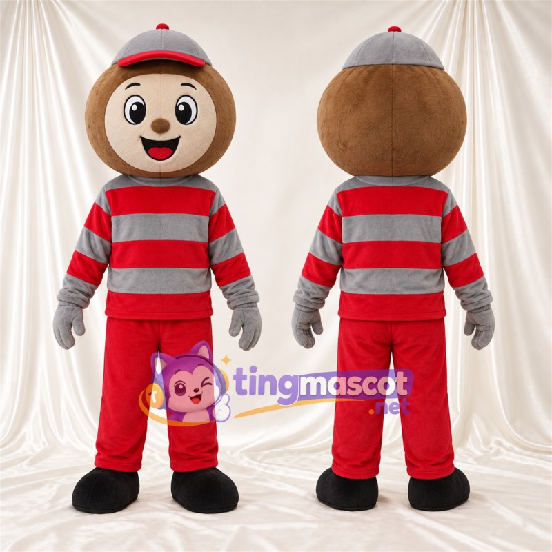 Red and Gray Cartoon Boy Mascot Costume - Red and Gray Striped Outfit