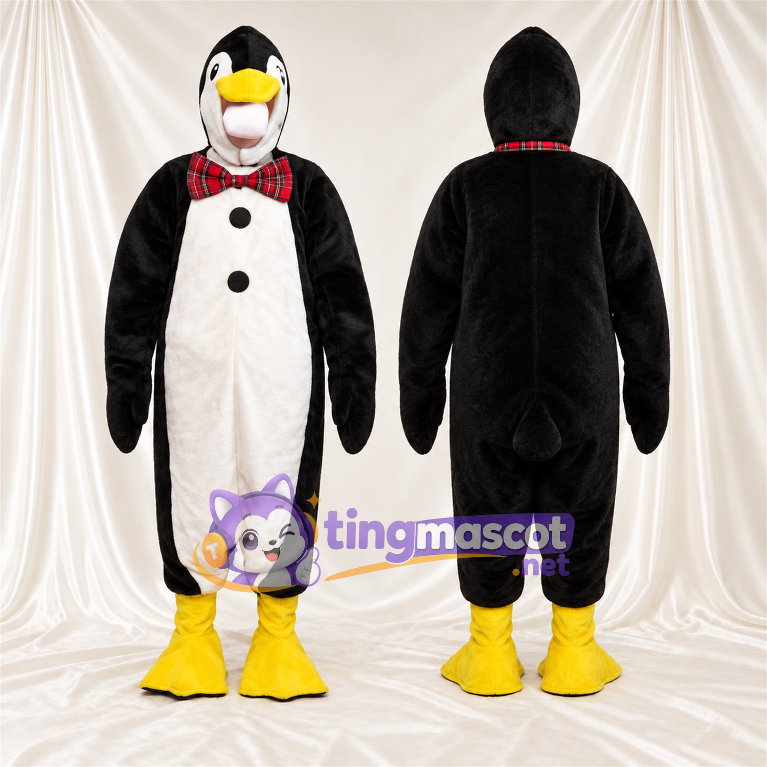 Costume de mascotte Pingouin – noir / blanc – Nœud papillon (rouge) Costume de mascotte Pingouin – noir / blanc – Nœud papillon (rouge)