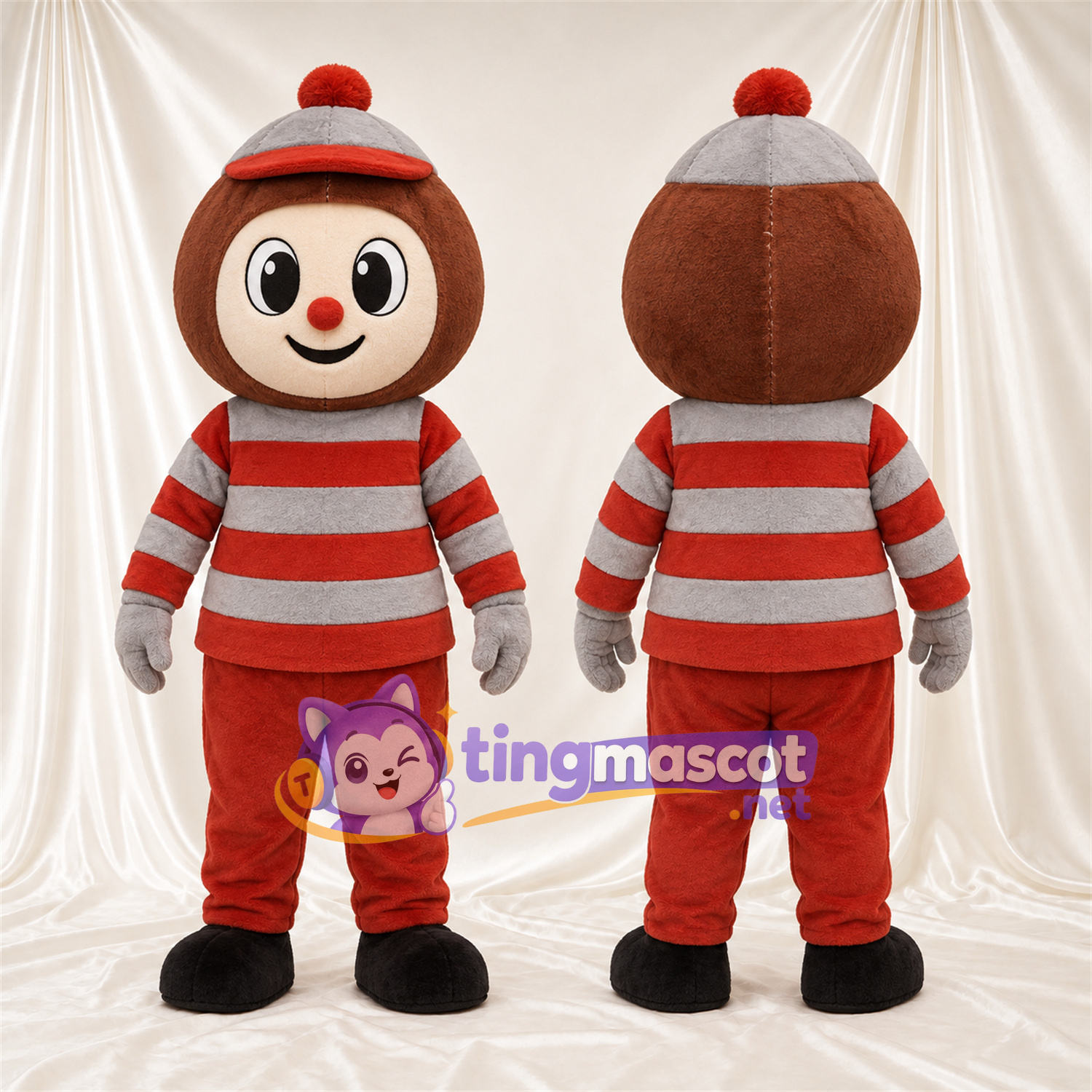 Maskottchenkostüm Comicfigur – rot / weiß – Outfit; Schuhe (schwarz) Maskottchenkostüm Comicfigur – rot / weiß – Outfit; Schuhe (schwarz)