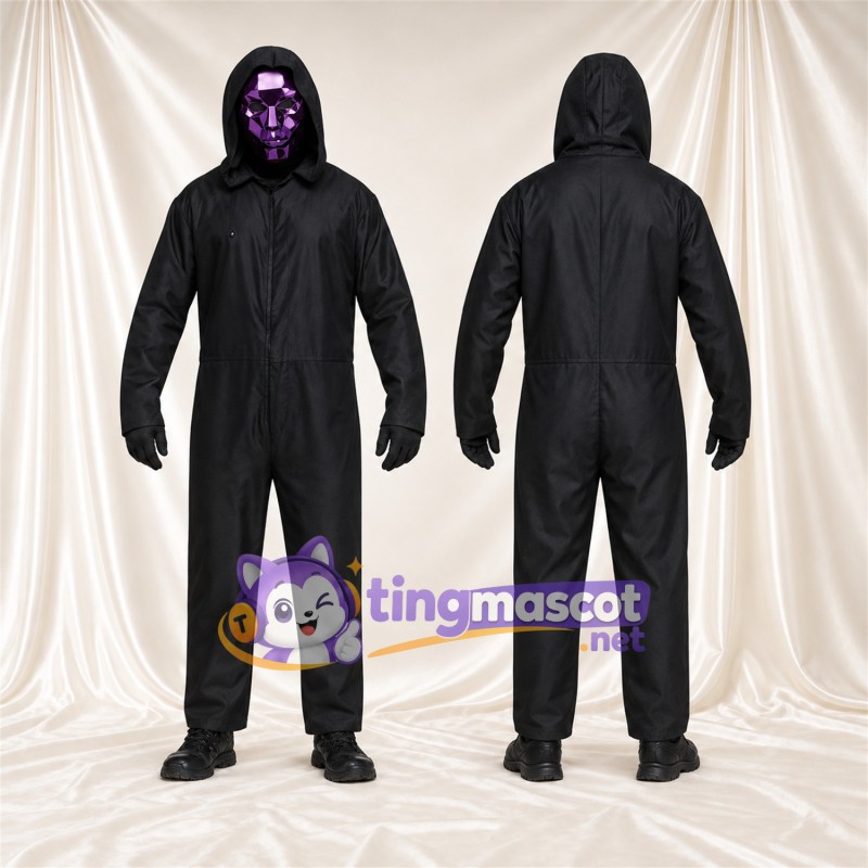Black Ghost Mascot Costume - Purple Face Mask