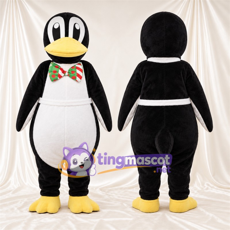 Costume de mascotte Pingouin – noir / blanc – Nœud papillon