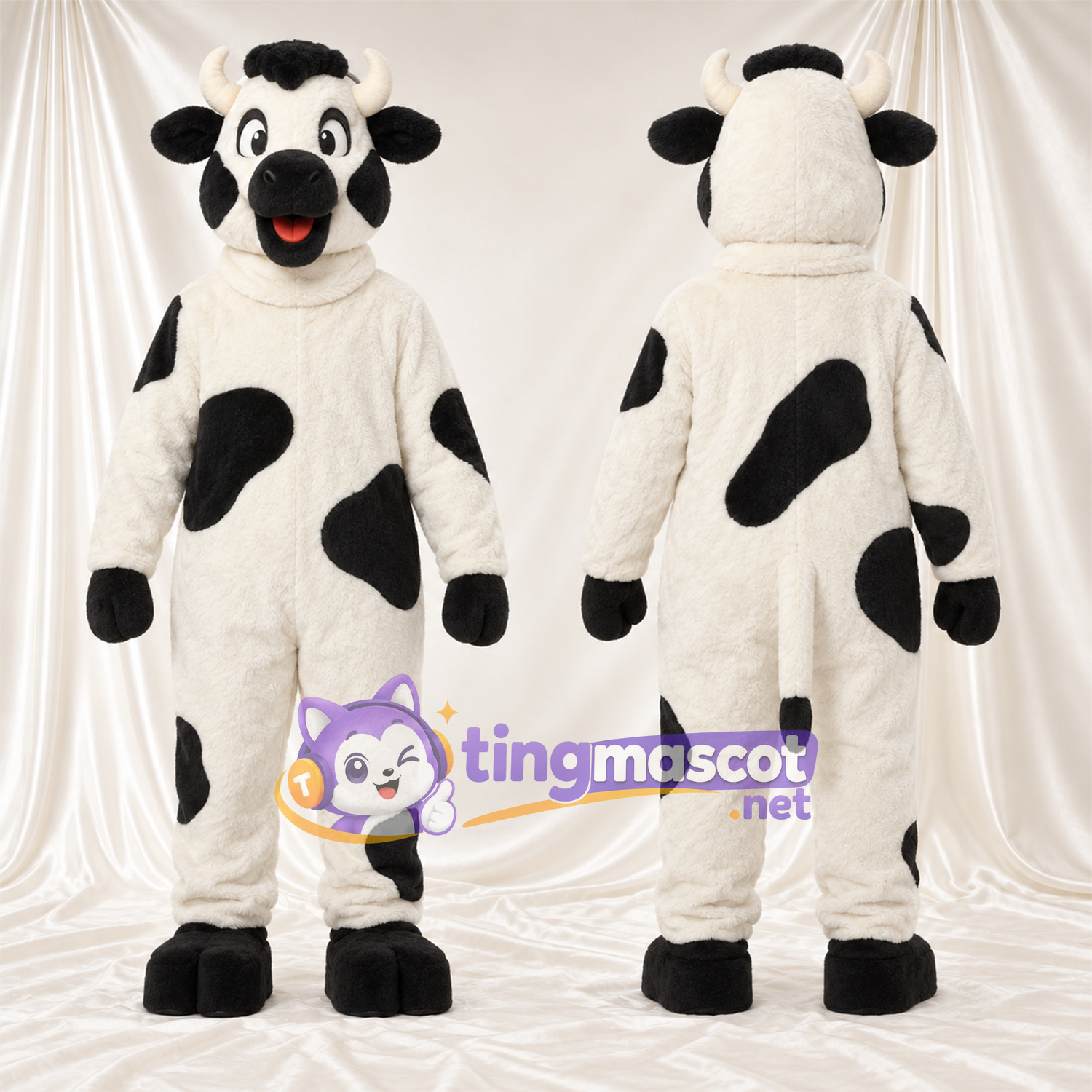 Black and White Cow Mascot Costume - Black Muzzle and Sparse Black Spots Black and White Cow Mascot Costume - Black Muzzle and Sparse Black Spots