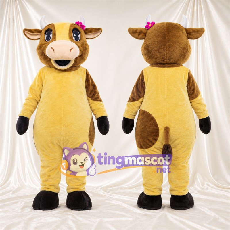 Costume de mascotte Vache – jaune – Taches (marron); Tête