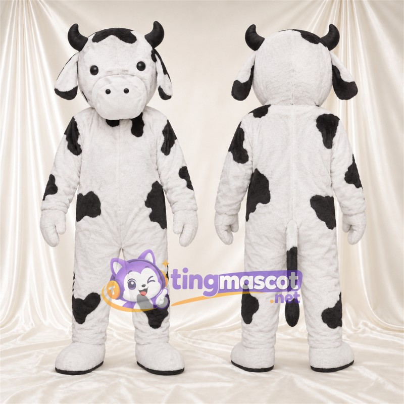 Black and White Cow Mascot Costume - Black Horns and White Muzzle