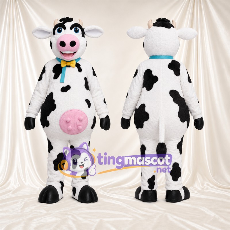 Black and White Cow Mascot Costume - Bow Tie Pink Udder