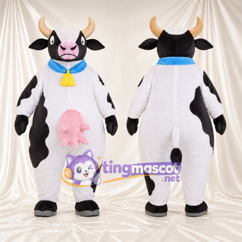 Black and White Cow Mascot Costume - Blue Bell Collar