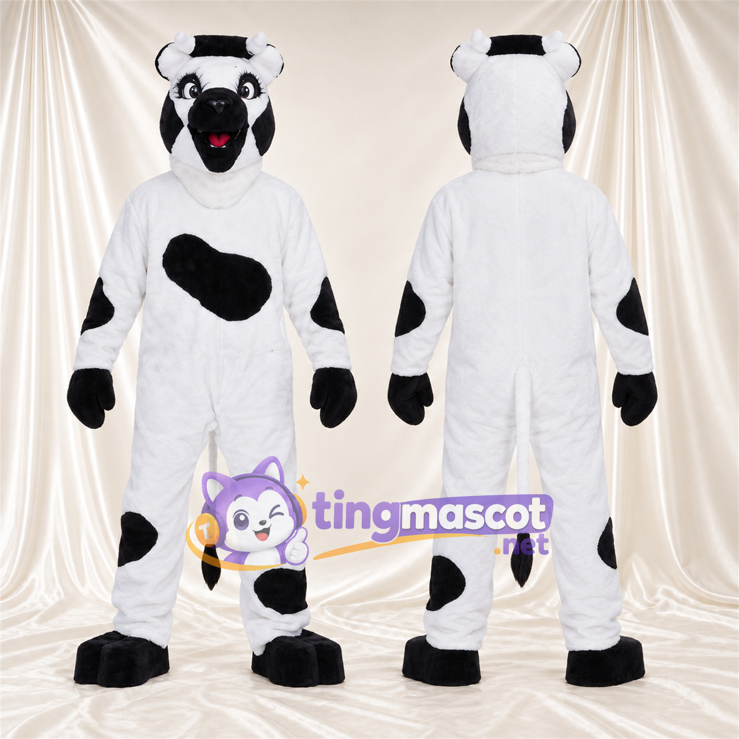Black and White Cow Mascot Costume - Black Muzzle and Sparse Black Spots Black and White Cow Mascot Costume - Black Muzzle and Sparse Black Spots