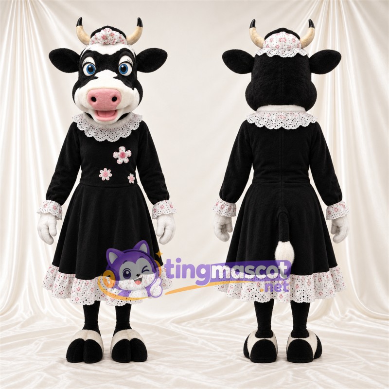 Black and White Cow Mascot Costume - Black Lace Dress