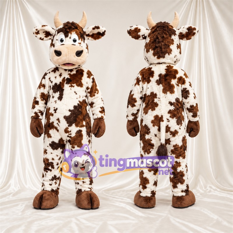 Maskottchenkostüm Kuh – braun / weiß – Hufe (braun); Kleines Fleckenmuster