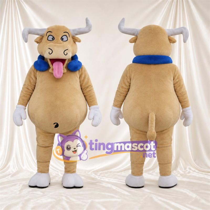 Costume de mascotte Vache – brun clair – Col (bleu)