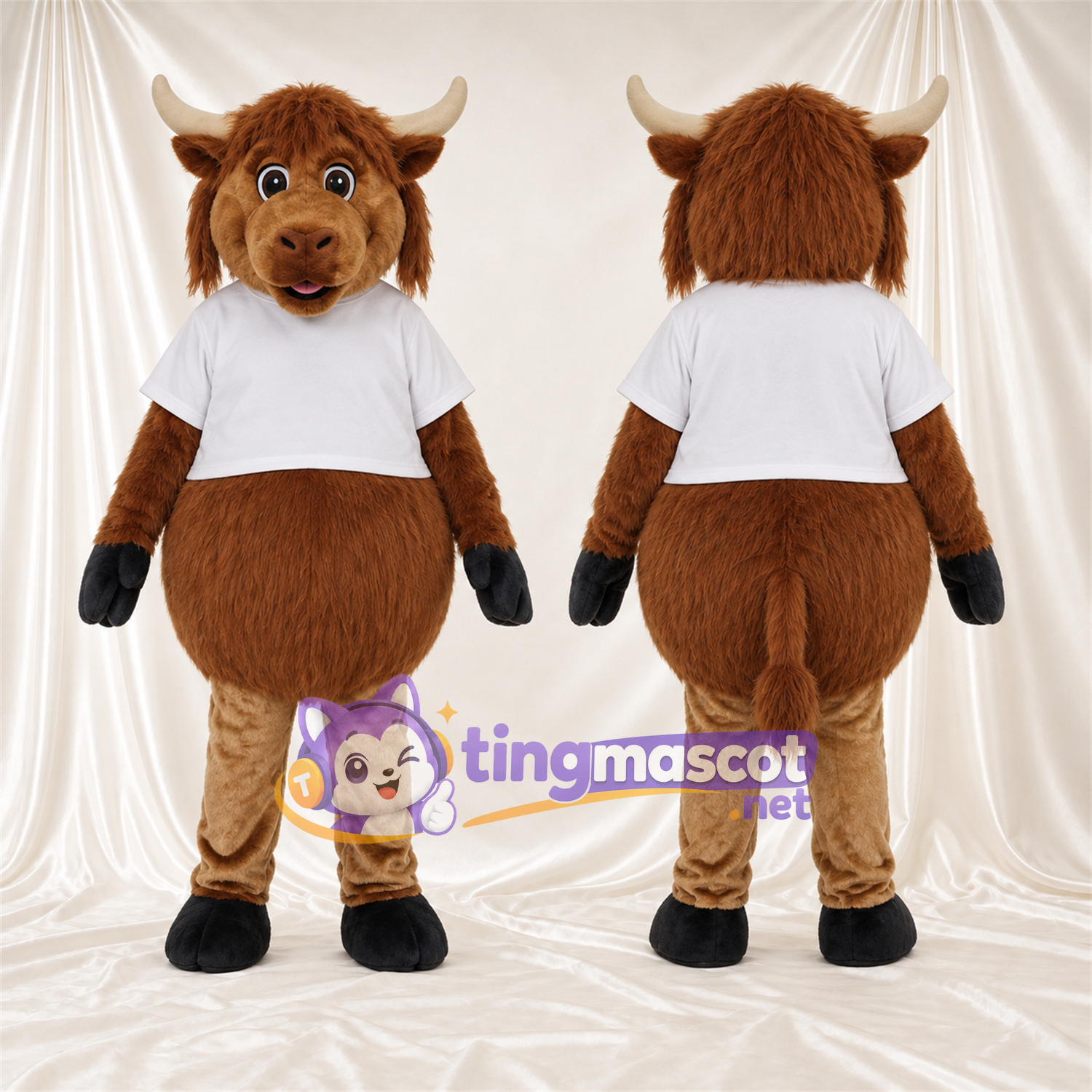 Costume de mascotte Vache – marron – Chemise (blanc) Costume de mascotte Vache – marron – Chemise (blanc)
