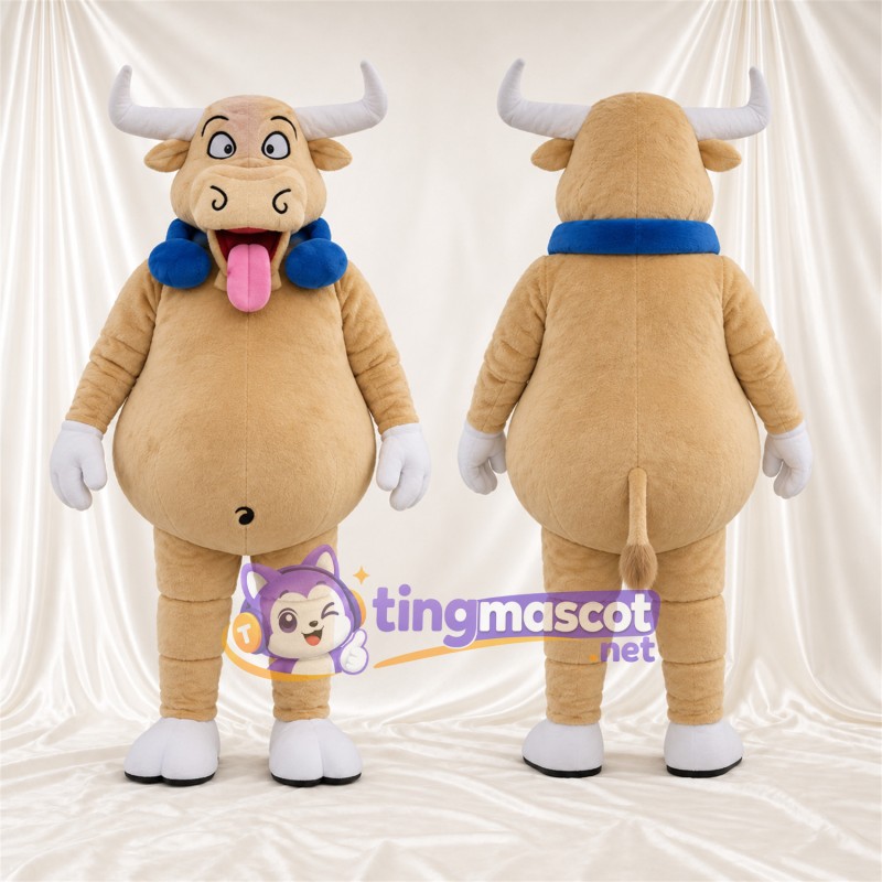 Costume de mascotte Vache – brun clair – Col (bleu)