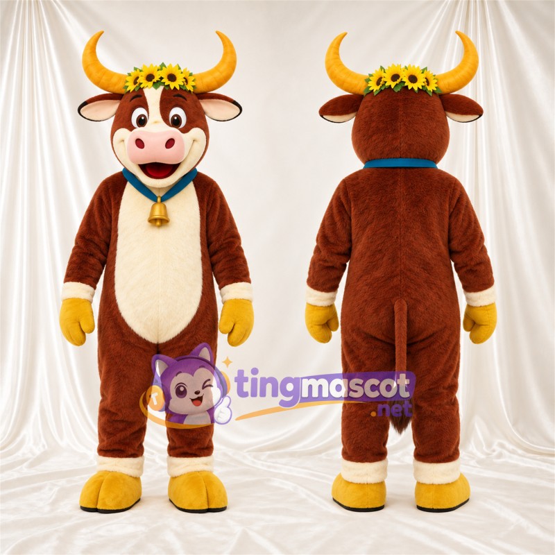 Brown Cow Mascot Costume - Flower Crown Bell Collar
