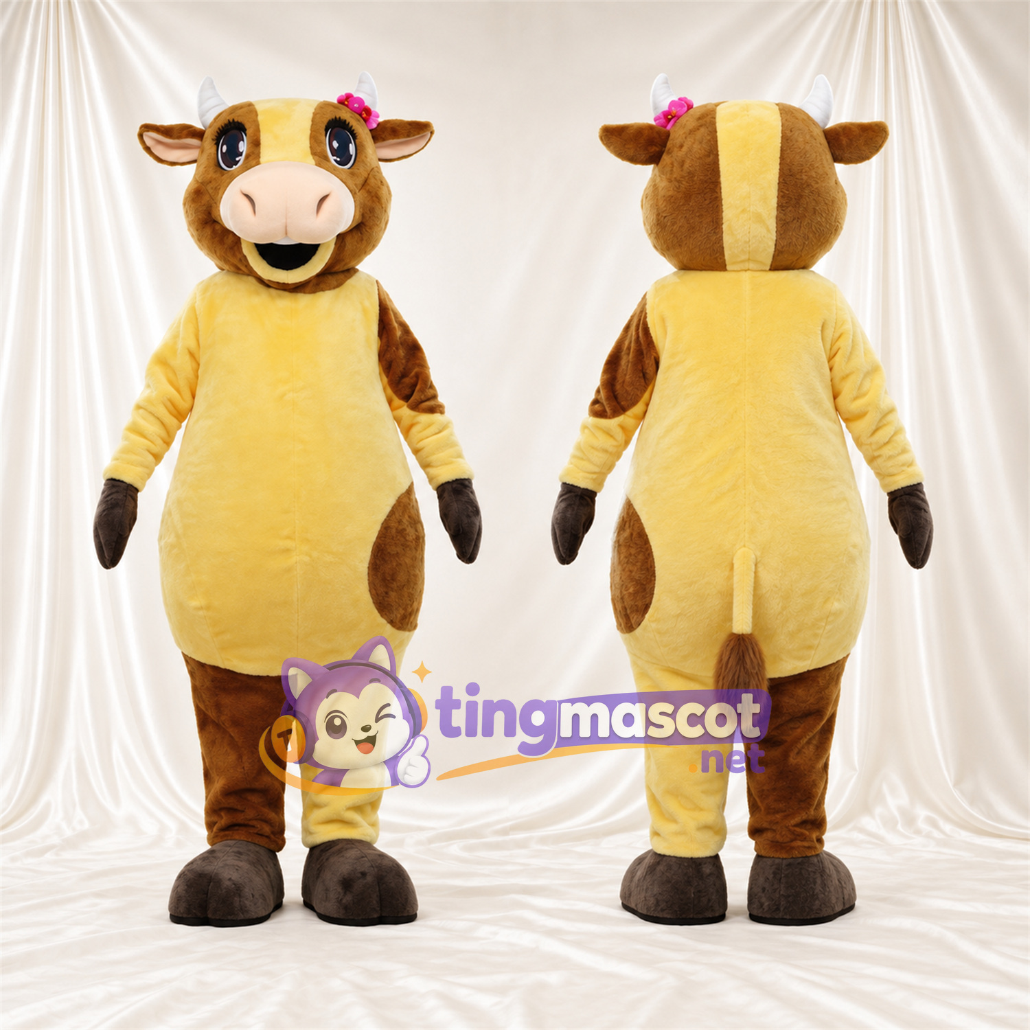 Costume de mascotte Vache – jaune / marron Costume de mascotte Vache – jaune / marron