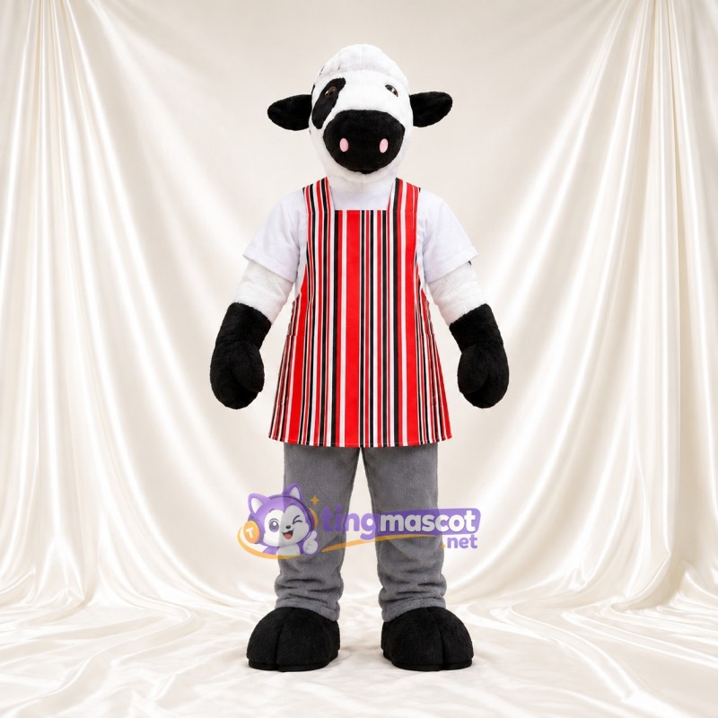 Maskottchenkostüm Kuh – schwarz / weiß – Schürze; Hose (grau) Maskottchenkostüm Kuh – schwarz / weiß – Schürze; Hose (grau)