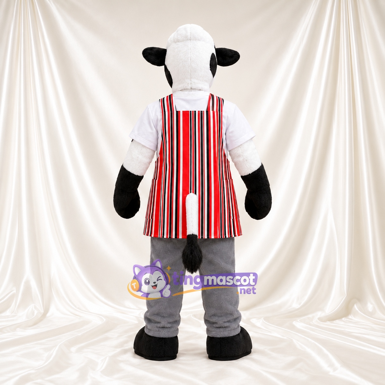 Maskottchenkostüm Kuh – schwarz / weiß – Schürze; Hose (grau) Maskottchenkostüm Kuh – schwarz / weiß – Schürze; Hose (grau)