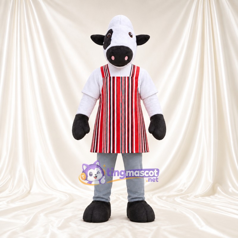 Maskottchenkostüm Kuh – schwarz / weiß – Schürze; Hose (grau) Maskottchenkostüm Kuh – schwarz / weiß – Schürze; Hose (grau)