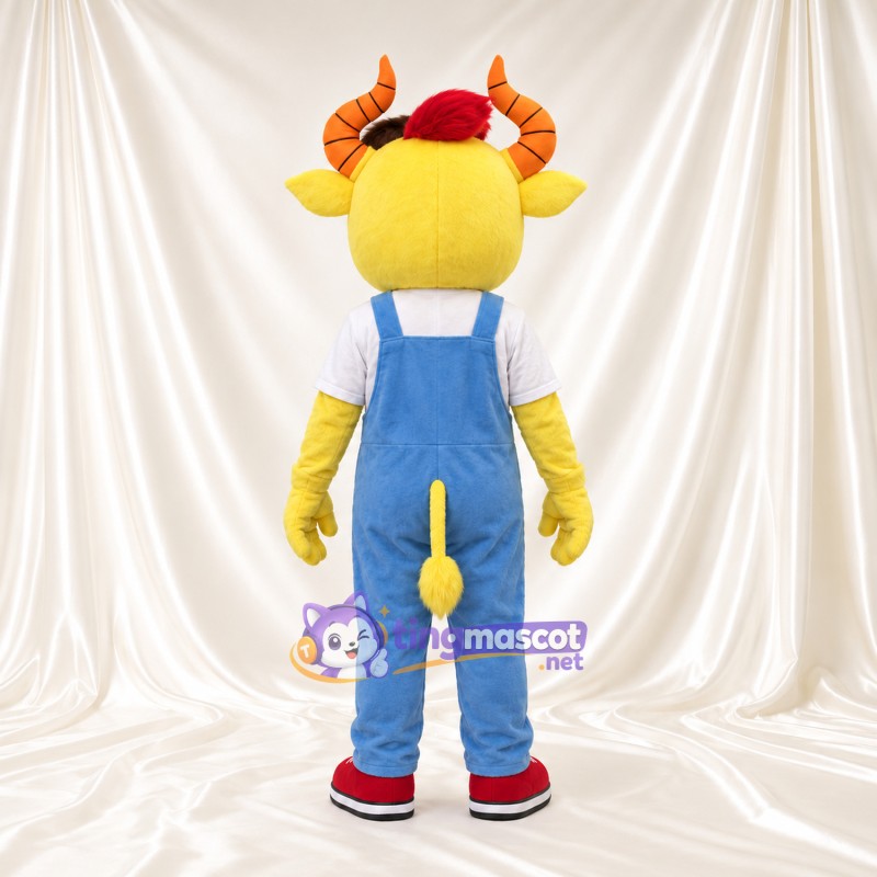 Costume de mascotte Bélier – jaune – Salopette (bleu) Costume de mascotte Bélier – jaune – Salopette (bleu)