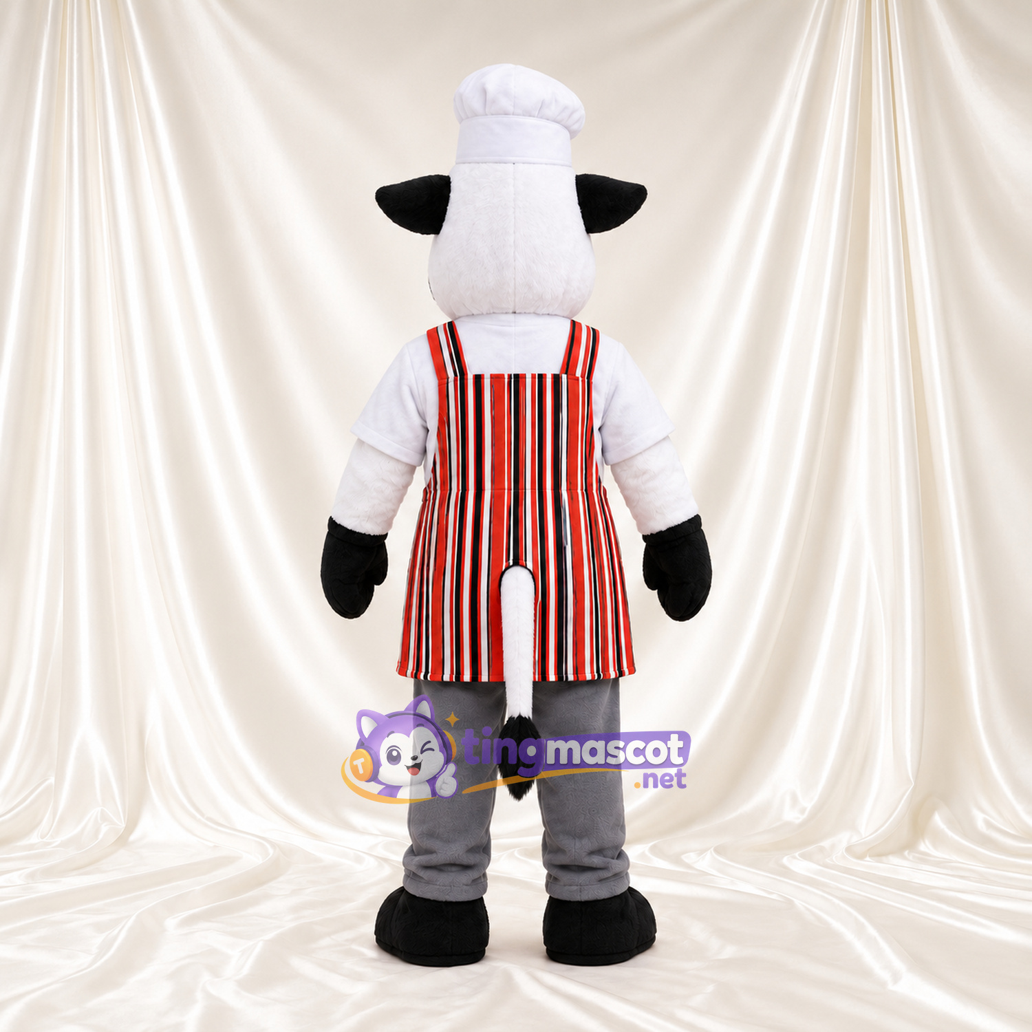 Costume de mascotte Vache – noir / blanc – Toque de chef; Tablier Costume de mascotte Vache – noir / blanc – Toque de chef; Tablier