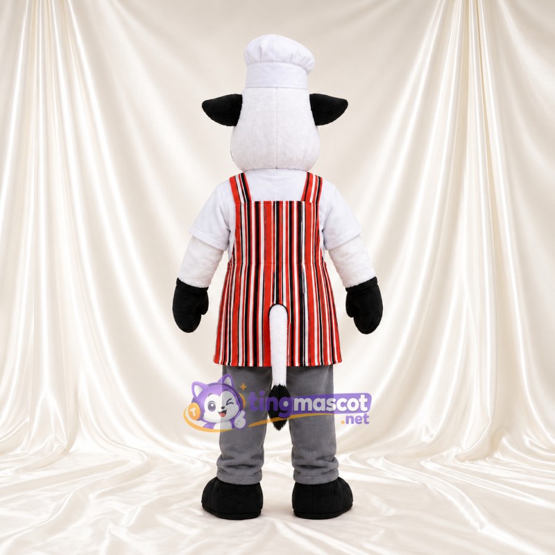 Costume de mascotte Vache – noir / blanc – Toque de chef; Tablier Costume de mascotte Vache – noir / blanc – Toque de chef; Tablier