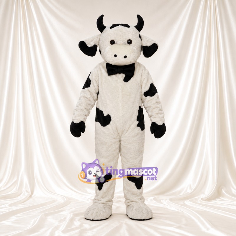 Black and White Cow Mascot Costume - Black Bow Tie Black and White Cow Mascot Costume - Black Bow Tie