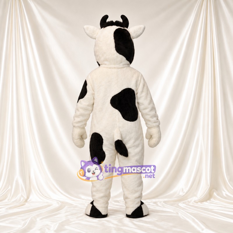 Black and White Cow Mascot Costume - Black Horns and Black Eye Patch Black and White Cow Mascot Costume - Black Horns and Black Eye Patch