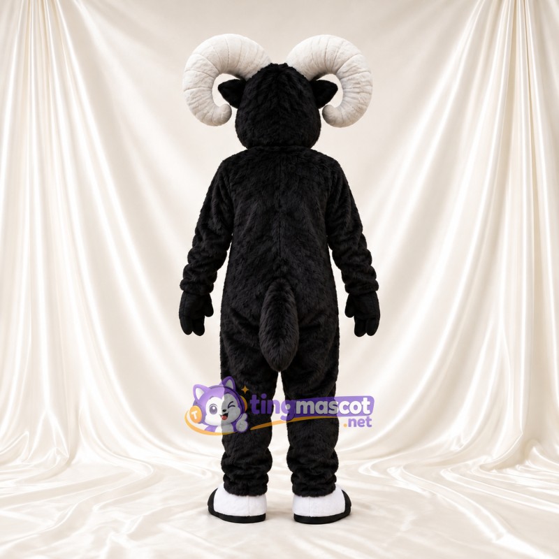 Black and White Ram Mascot Costume - White Belly and Curled White Horns Black and White Ram Mascot Costume - White Belly and Curled White Horns