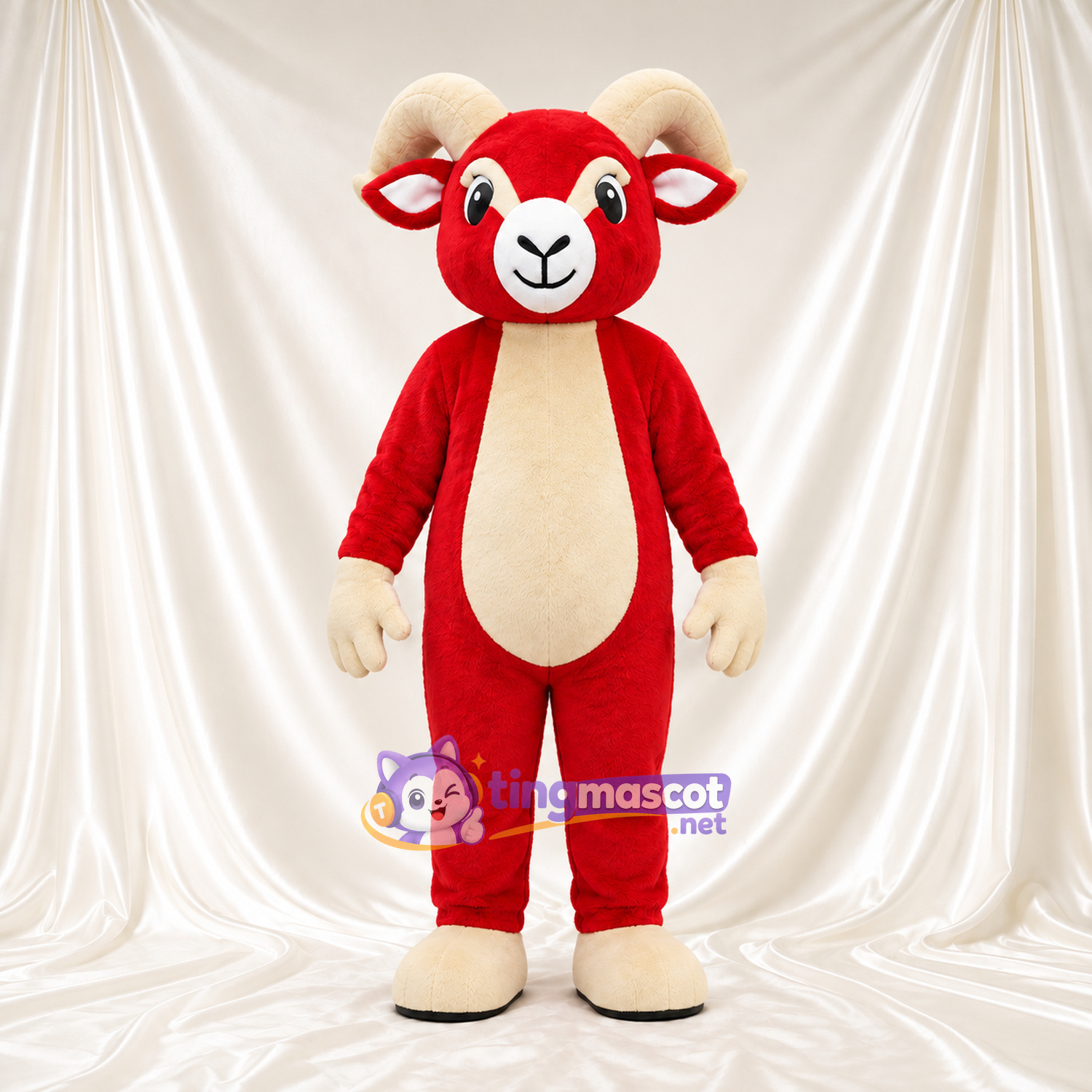 Costume de mascotte Bélier – rouge – Ventre (crème) Costume de mascotte Bélier – rouge – Ventre (crème)
