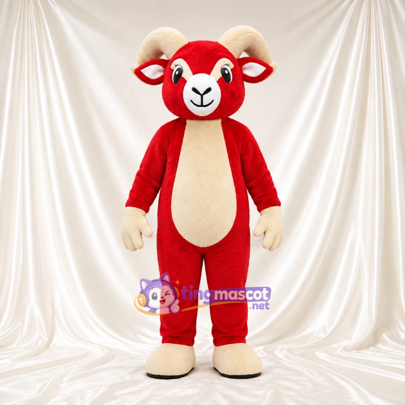 Costume de mascotte Bélier – rouge – Ventre (crème) Costume de mascotte Bélier – rouge – Ventre (crème)