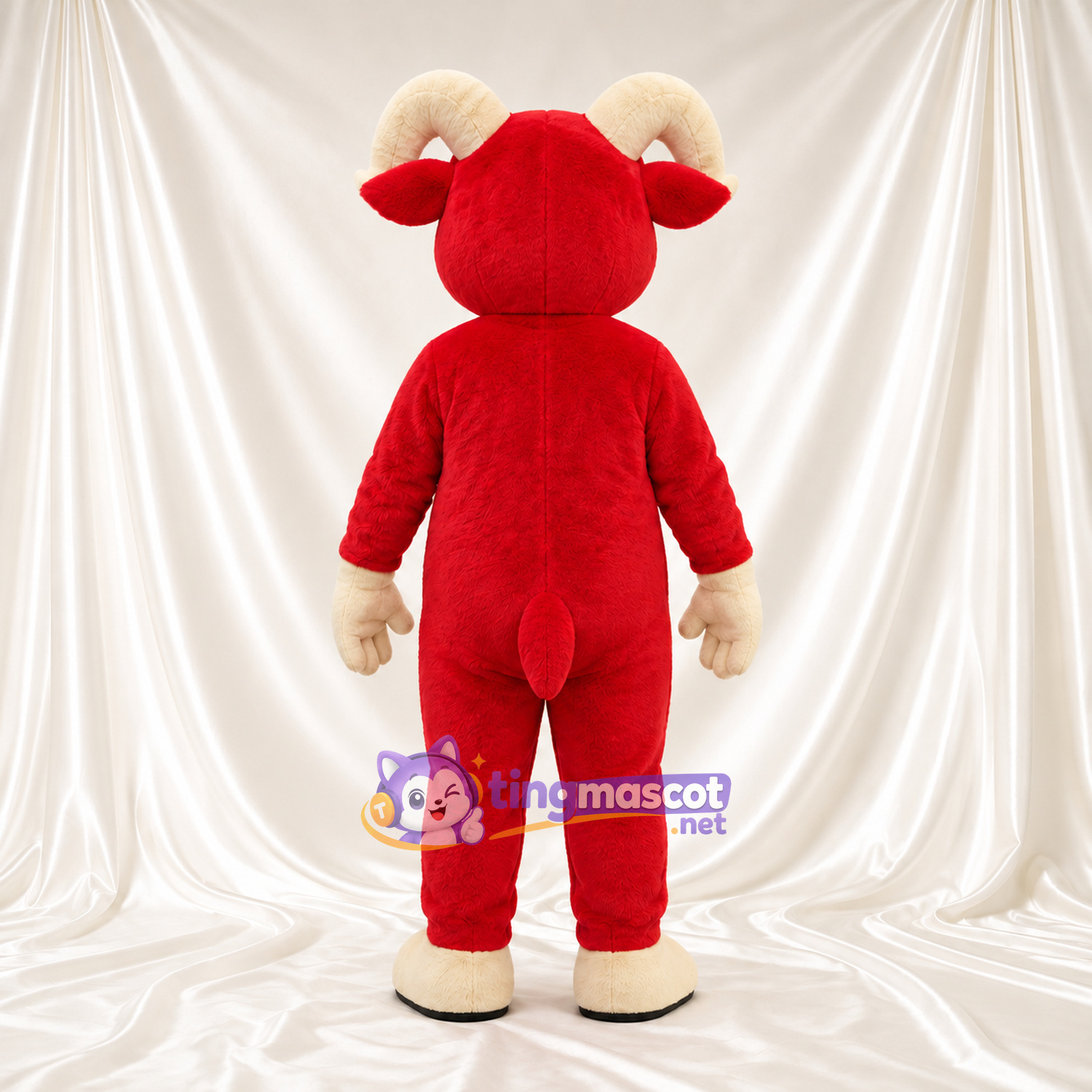 Costume de mascotte Bélier – rouge – Ventre (crème) Costume de mascotte Bélier – rouge – Ventre (crème)