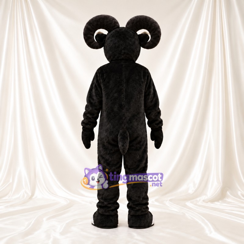 Black and White Ram Mascot Costume - White Belly and Curled Cream Horns Black and White Ram Mascot Costume - White Belly and Curled Cream Horns