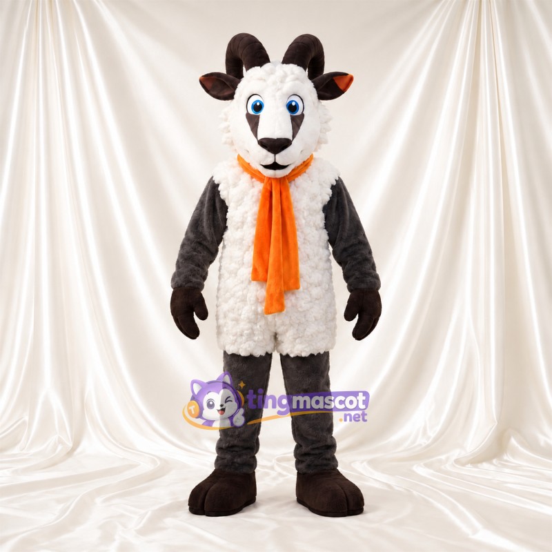 Black and White Goat Mascot Costume - Orange Scarf Black and White Goat Mascot Costume - Orange Scarf