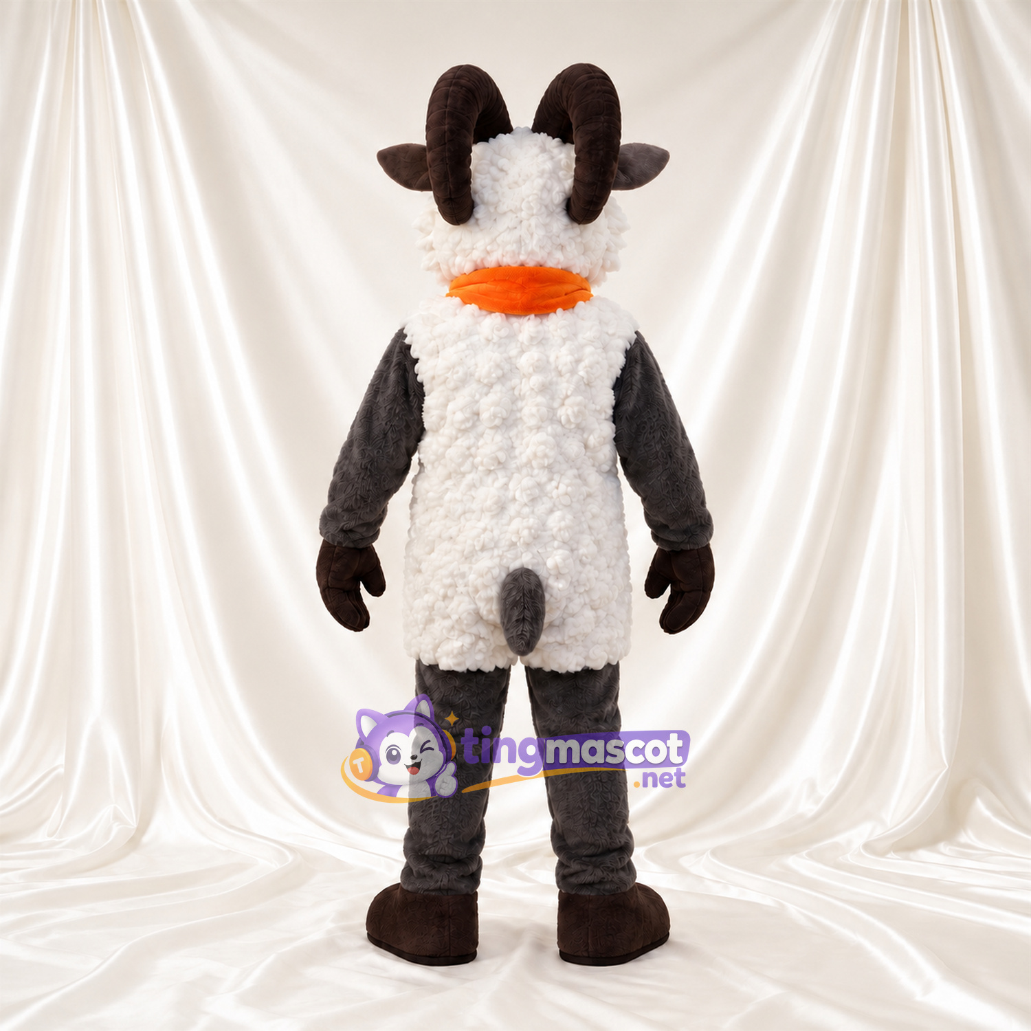 Black and White Goat Mascot Costume - Orange Scarf Black and White Goat Mascot Costume - Orange Scarf
