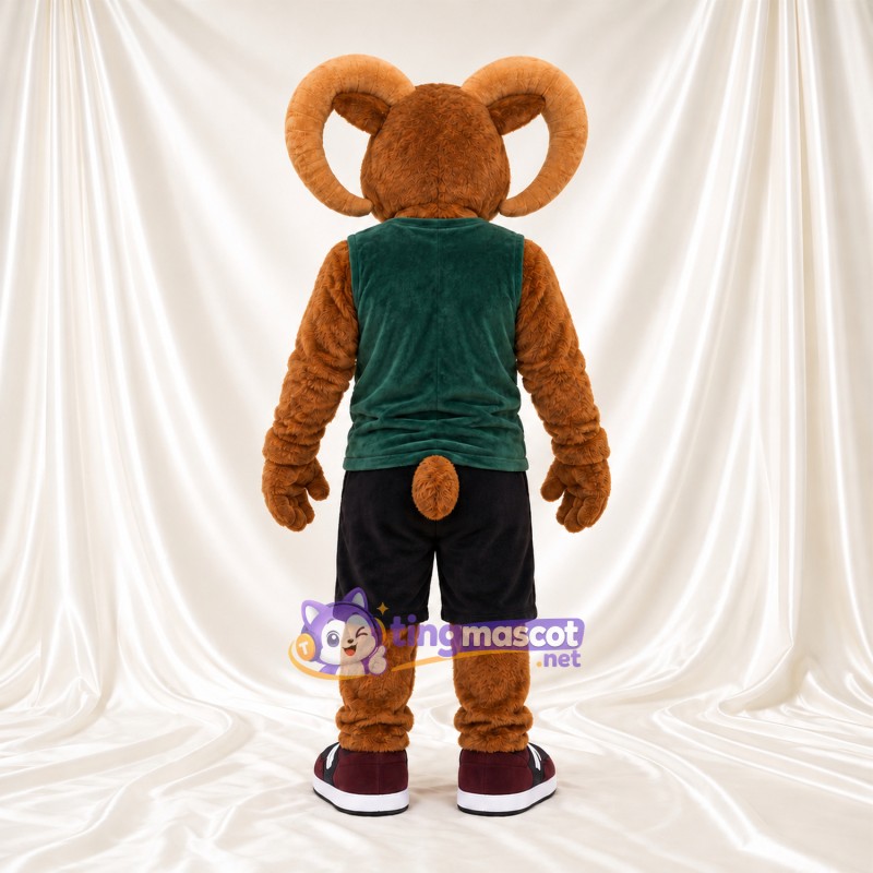 Costume de mascotte Bélier – marron – Débardeur (vert); Short (noir) Costume de mascotte Bélier – marron – Débardeur (vert); Short (noir)