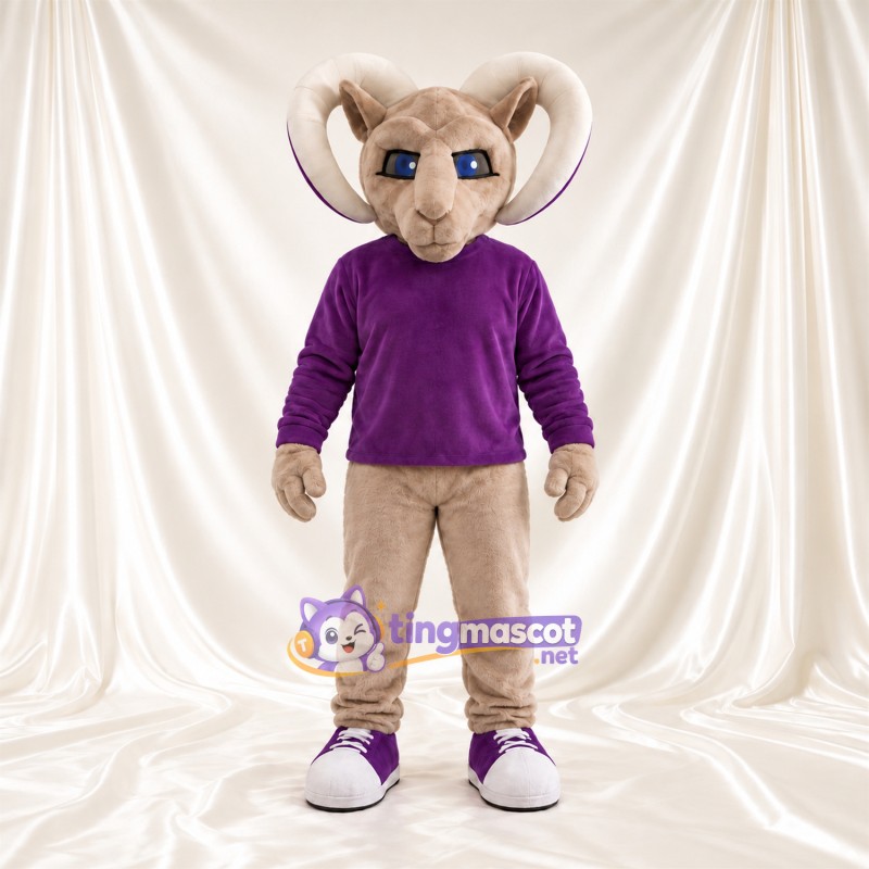 Costume de mascotte Bélier – brun clair – Pull (violet) Costume de mascotte Bélier – brun clair – Pull (violet)