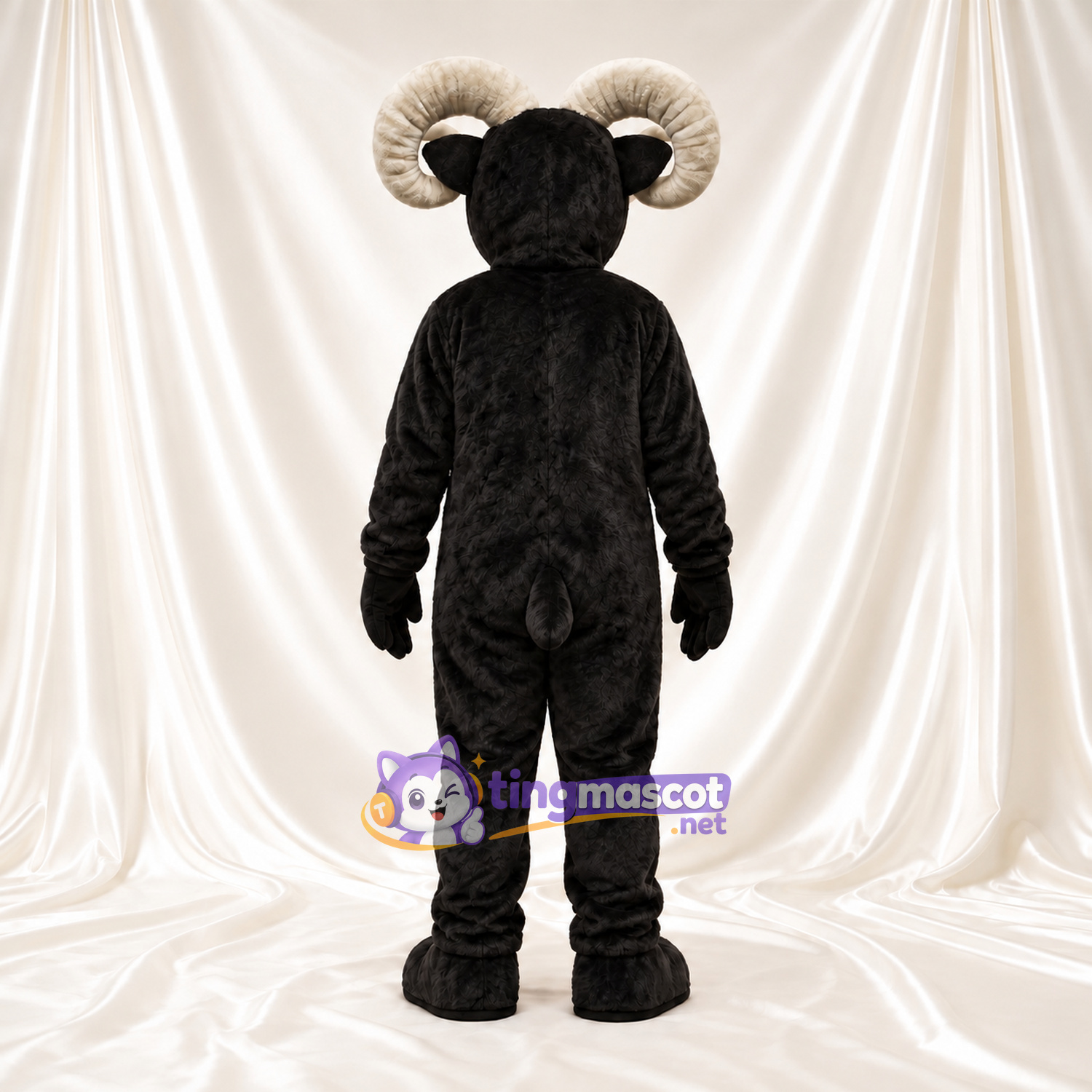 Black and White Ram Mascot Costume - White Belly and Black Hooves Black and White Ram Mascot Costume - White Belly and Black Hooves