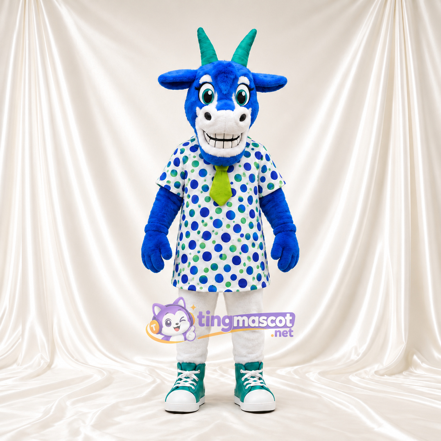 Maskottchenkostüm Ziege – blau – Hemd; Hose (weiß) Maskottchenkostüm Ziege – blau – Hemd; Hose (weiß)