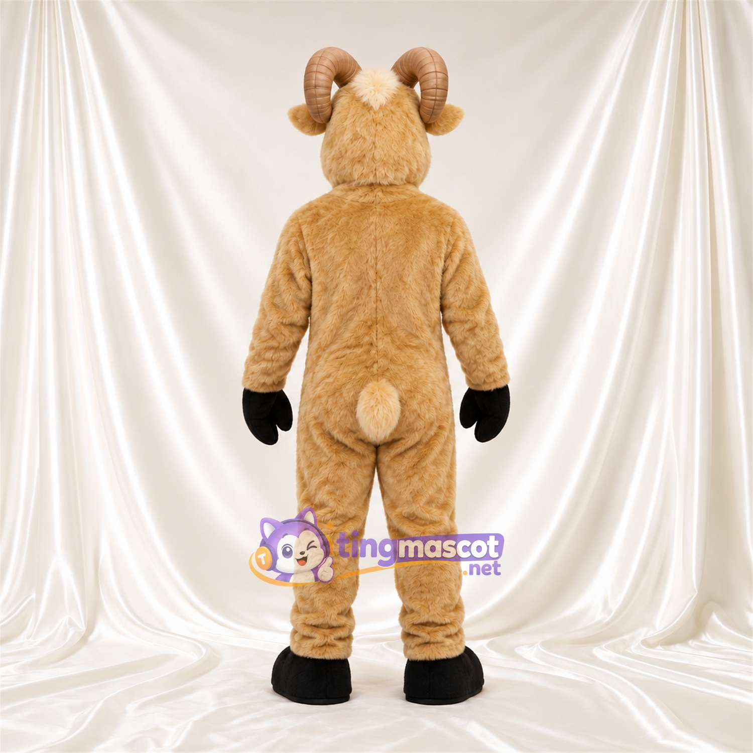 Costume de mascotte Bélier – brun clair – Torse (blanc); Cornes (brun clair) Costume de mascotte Bélier – brun clair – Torse (blanc); Cornes (brun clair)