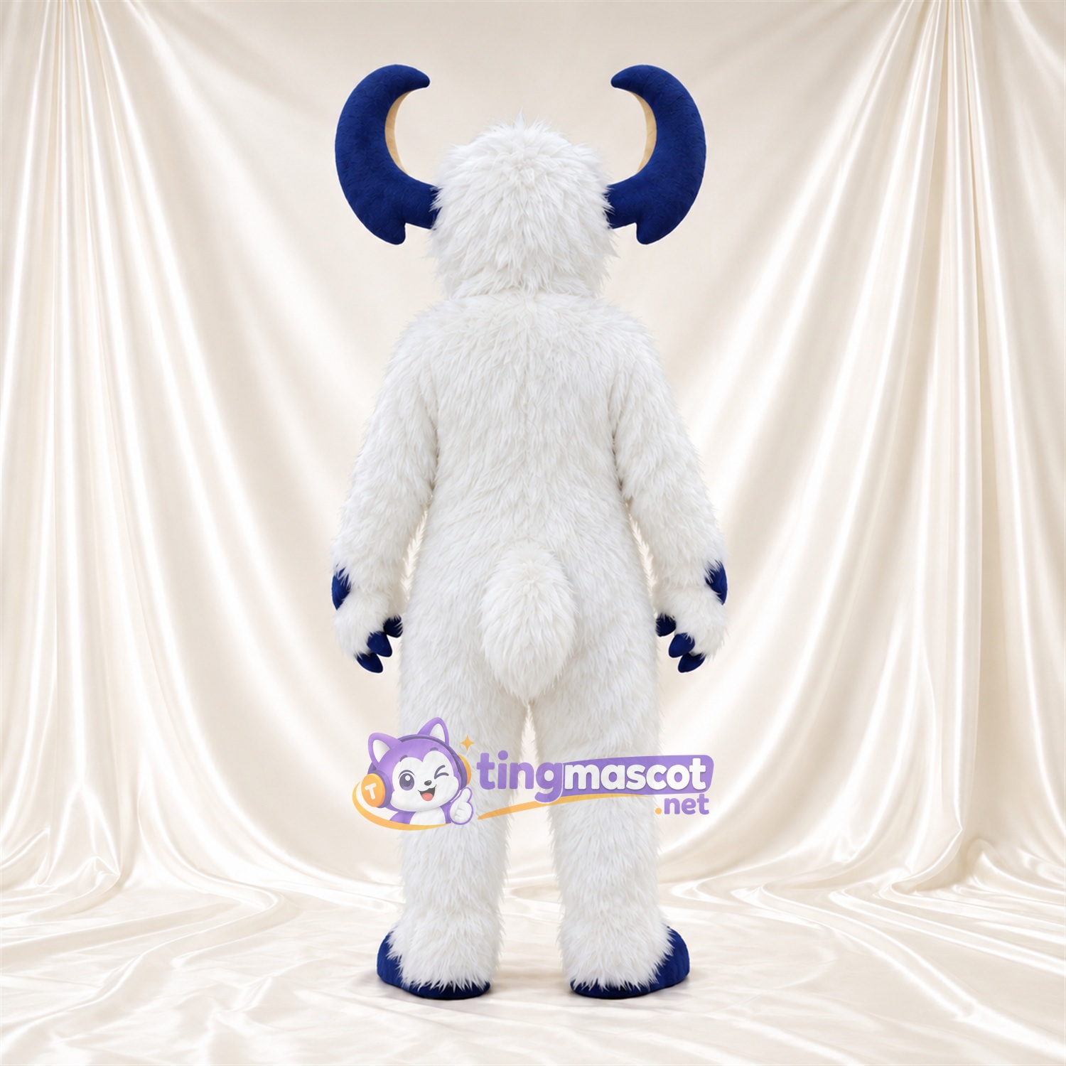 Costume de mascotte Monstre – blanc / bleu – Cornes (bleu) Costume de mascotte Monstre – blanc / bleu – Cornes (bleu)